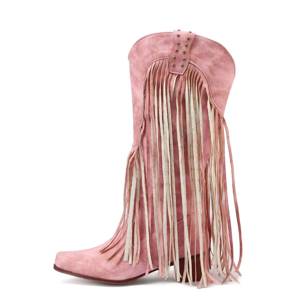 Womens Vintage Tassel Western Boots