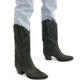 Women's Embroidered Pointed Toe Thick Heel Western Boots