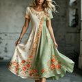 Women's Retro Bohemian Rose Irregular Casual Round Neck Dress