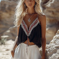 Holiday Bohemian Ethnic Pattern Linen Tank Top
