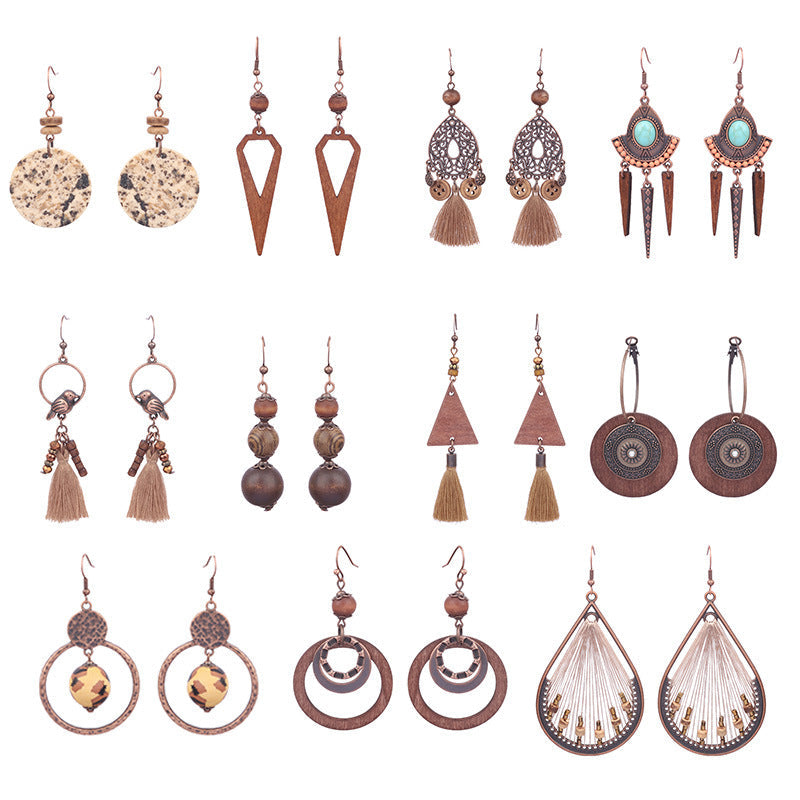 Women's Bohemian Teardrop-shaped Hand-woven Tassel Earrings