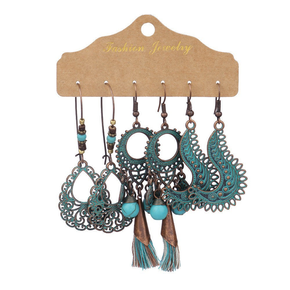 Women's Bohemian Suit Combination Metal Tassel Earrings