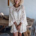 Women's Holiday Casual Elegant Flared Sleeve Oversized Hollow-Out Lace Dress Cover-up